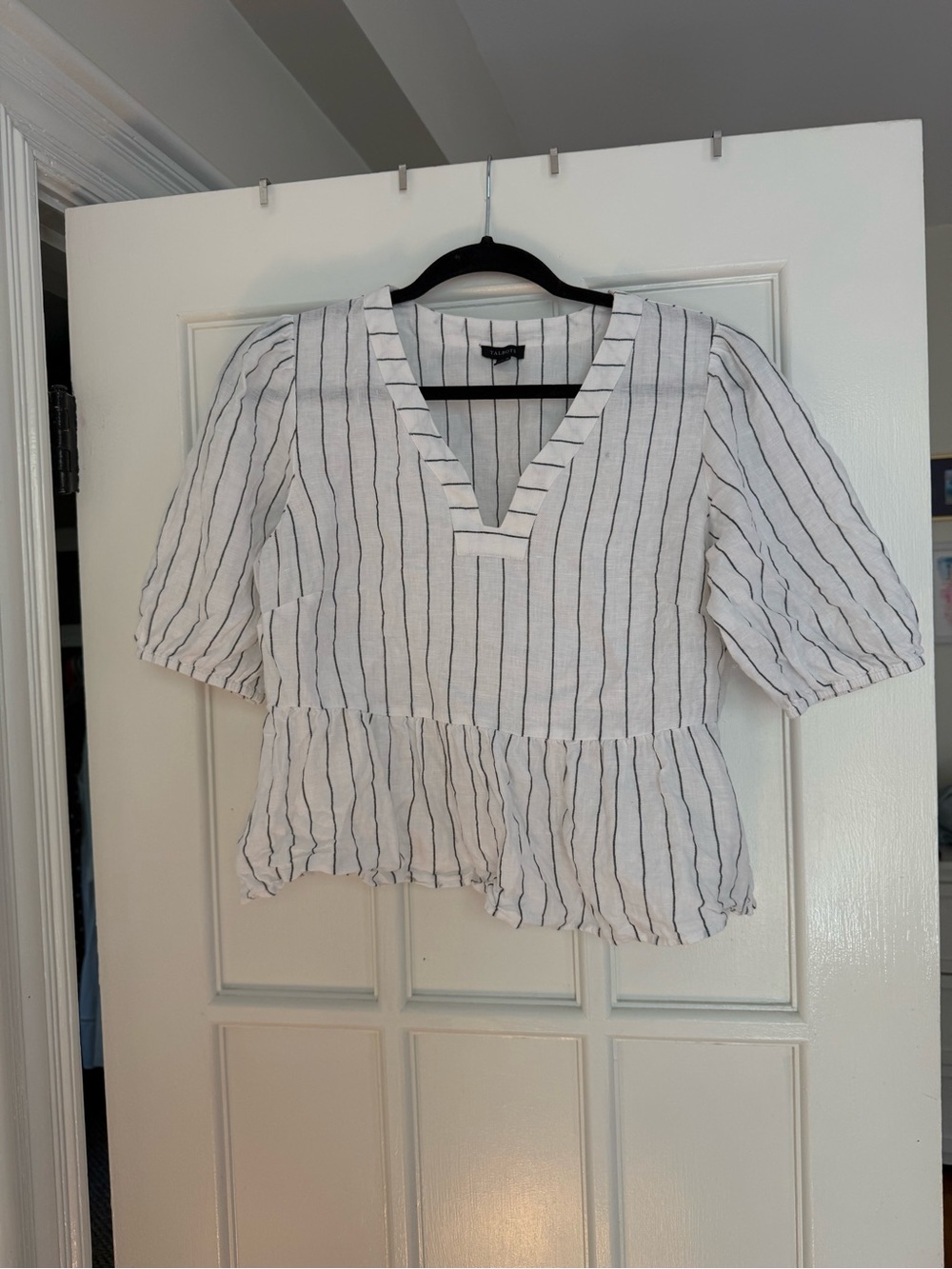 Talbots Striped V-Neck Peplum Blouse